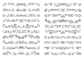 Obraz premium Set of curls and scrolls. Decorative divider elements for frames and books. Elegant swirl vector illustration. 