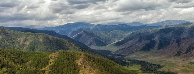 Fototapeta na wymiar summer landscape panorama of the Altai mountains from a high point
