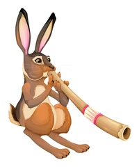 Wandaufkleber Lustiger Hase spielt mit dem Didgeridoo © ddraw