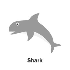 Shark in cartoon style, marine card with ocean animal for kid, preschool activity for children, vector illustration