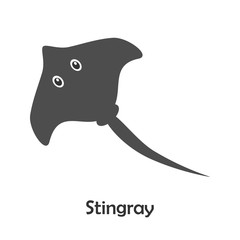 Stingray in cartoon style, marine card with ocean animal for kid, preschool activity for children, vector illustration - 214426411