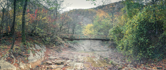 Подвесной мост через горную реку Джанет, Краснодарский край, Россия © chingis61