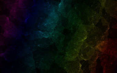 Dark abstract background with cracks. Colorful spots on a dark background