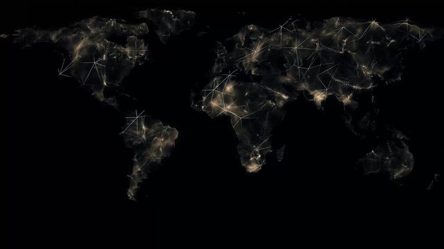 Global Communications - Destinations all over the World. North Hemisphere. Airport International Connectivity. World Airplane Flight Travel Plans Connections. Network Lines Lighting Up World Map