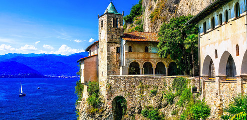Picturesque monastery Eremo di santa Caterina in beautiful lago Maggiore. North of Italy