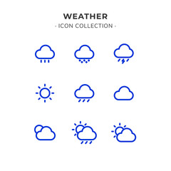 Obraz premium Simple Set of Weather Related Vector Line Icons. Contains such Icons as Wind, Blizzard, Sun, Rain and more. Trendy Flat Style isolated on Slate White Background.