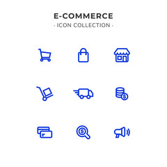 Simple Set of E-commerce Related Color Vector Line Icons. Trendy Flat Style isolated on Slate White Background.