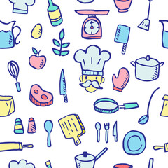 cooking doodle seamless pattern