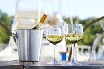 white wine on the yacht