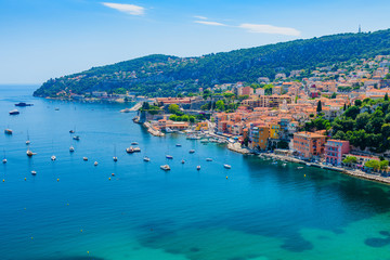 Fototapeta na wymiar Stunning views of the small town of Villefranche-sur-Mer. French Riviera. Cote d'Azur.