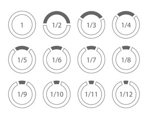 Set of arithmetic fractions segmented ring design element template