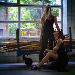 Girls in an industrial interior, loft, fashion and style