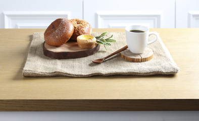 Breakfast prepared with delicious breads and prepared meal