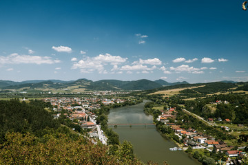 A beautiful view from the Strecno Castle on river vah