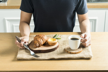 Breakfast prepared with delicious breads and prepared meal