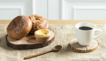 Breakfast prepared with delicious breads and prepared meal