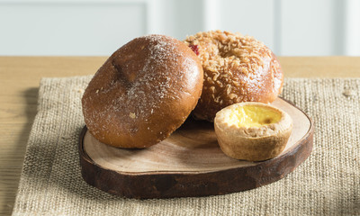 Breakfast prepared with delicious breads and prepared meal