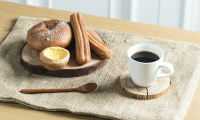 Breakfast prepared with delicious breads and prepared meal