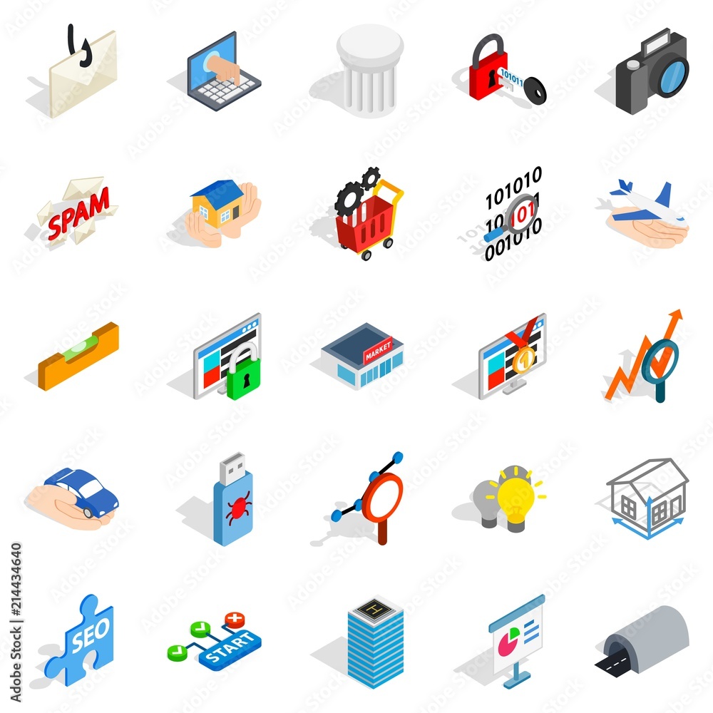 Poster web interface icons set. isometric set of 25 web interface vector icons for web isolated on white ba