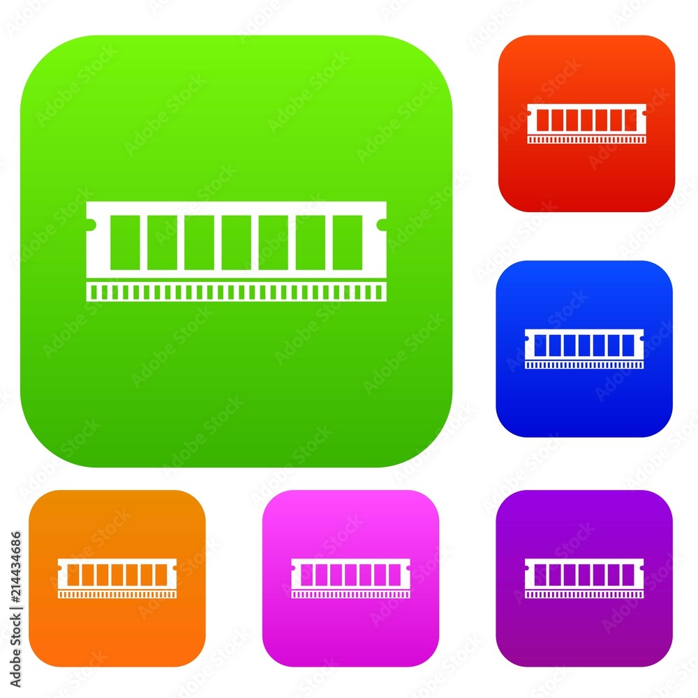 Poster dvd ram module for the personal computer set icon in different colors isolated vector illustration. 