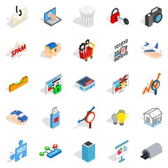 Web interface icons set. Isometric set of 25 web interface vector icons for web isolated on white background