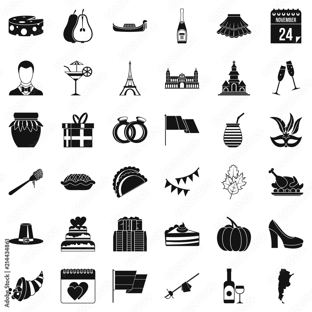 Poster red wine icons set. simple style of 36 red wine vector icons for web isolated on white background