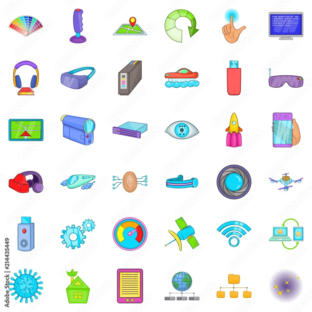 Aufkleber network technology icons set. cartoon style of 36 network technology vector icons for web isolated o