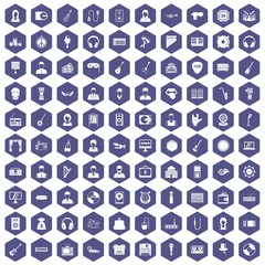 Fototapeta na wymiar 100 music icons set in purple hexagon isolated vector illustration