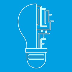 Circuit board inside light bulb icon blue outline style isolated vector illustration. Thin line sign