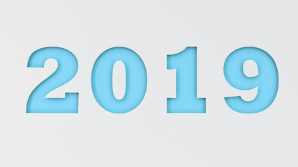 Blue 2019 number cut in white paper