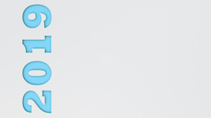 Blue 2019 number cut in white paper