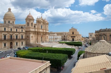 Rooftop view of the Cathedral of San Nicolo, Noto, Sicily, Italy