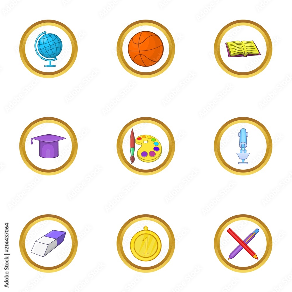 Poster school time icons set. cartoon set of 9 school time vector icons for web isolated on white backgroun