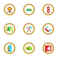 Camping rest icons set. Cartoon set of 9 camping rest vector icons for web isolated on white background