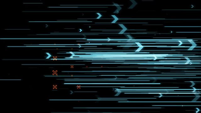 4K Arrow moving forward Abstract background particle and lighting effect floating and flow with dark and grain processed