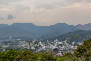 landscape of japanese hot springs