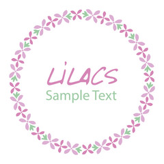 Lilac flower wreath. Logo design. Text hand drawn.