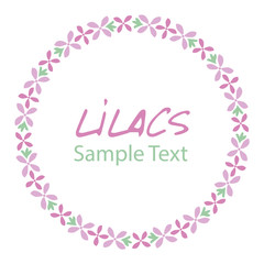 Lilac flower wreath. Logo design. Text hand drawn.