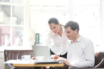 Business colleagues working on the go