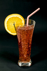 Refreshing typical sangria drink from Spain, with ice and fruits.