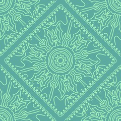 Vector nature seamless pattern with abstract floral ornament. Round mandala in childish style.