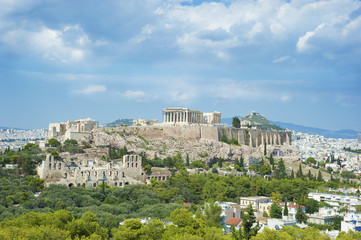 Fototapeta na wymiar View of Acropolis from Philopappos hill on a sunny summer day, Athens, Greece