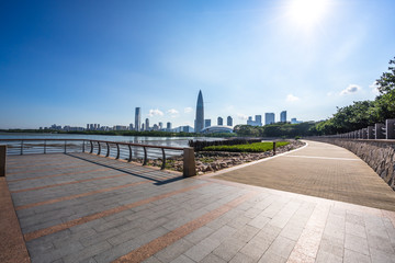 empty road with city skyline