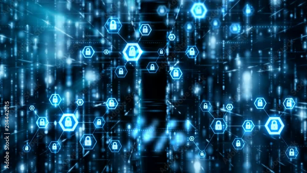 Poster 4k network security concept abstract background lock pad in the hexagon shape with connection line p
