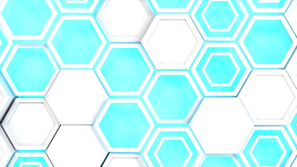 Obraz na płótnie Canvas Abstract 3d background made of white hexagons on blue glowing background