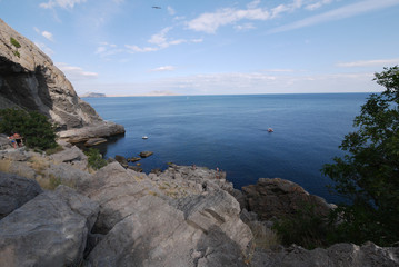 View from the cliff to a beautiful horizon where the sky meets the sea