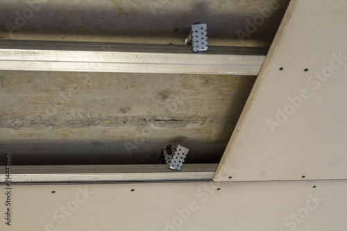 Close Up Detail Of Room Under Construction Suspended Ceiling From