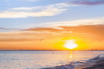 Obraz premium Beautiful summer sunset with clouds over the sea