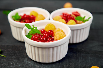 ..Healthy breakfast on white bowls.