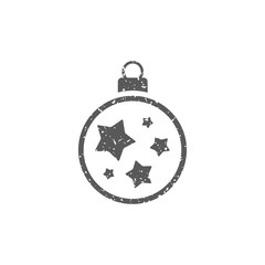 Christmas ball icon in grunge texture. Vintage style vector illustration.